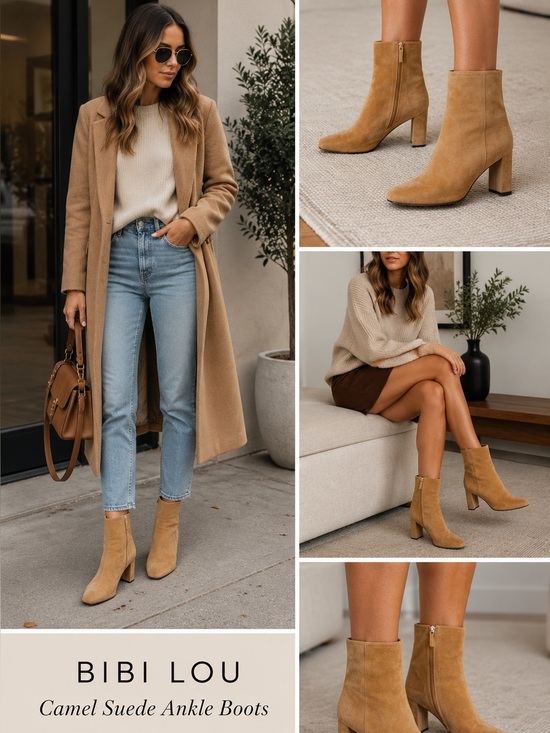 Bibilou Shoes - Bibi Lou Camel Suede Block Heel Ankle Boots Size 37 / US Size 7